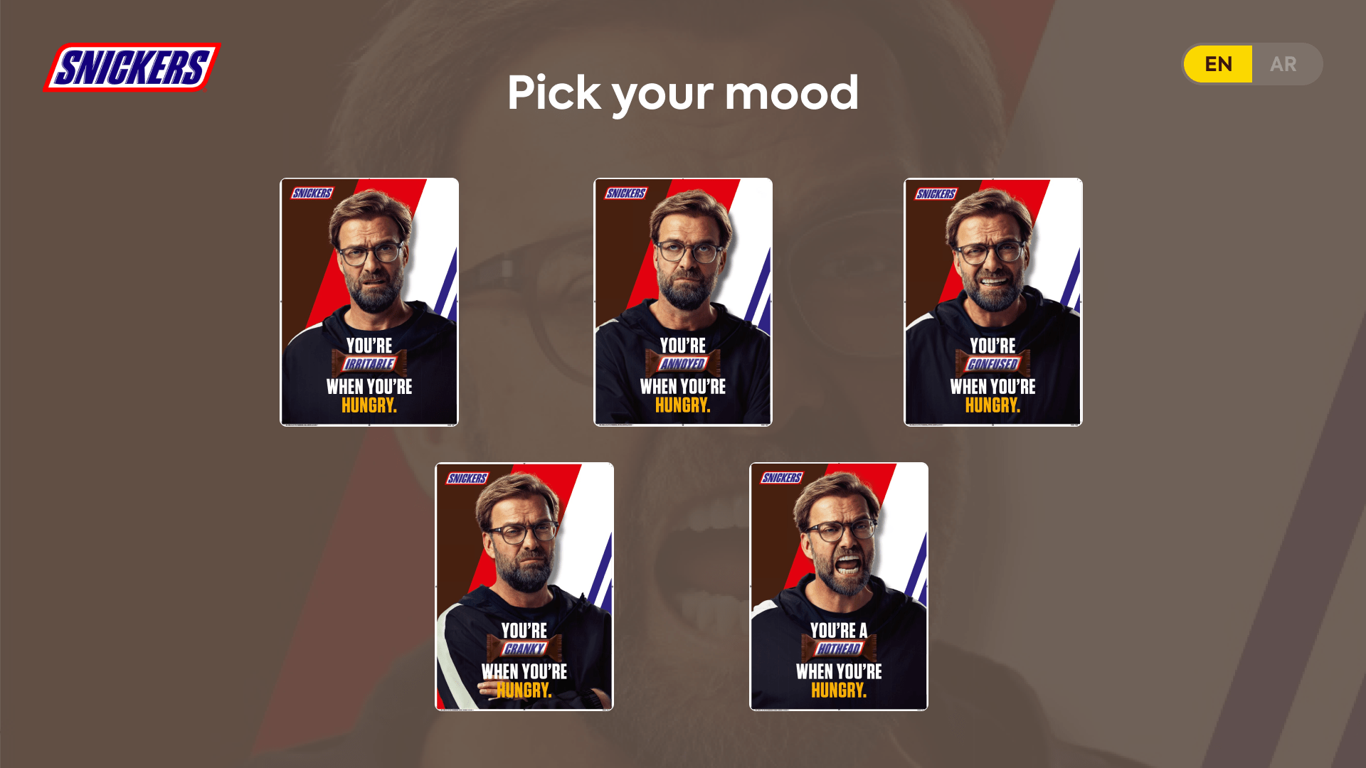 Snickers Jürgen Klopp mood selection microsite campaign