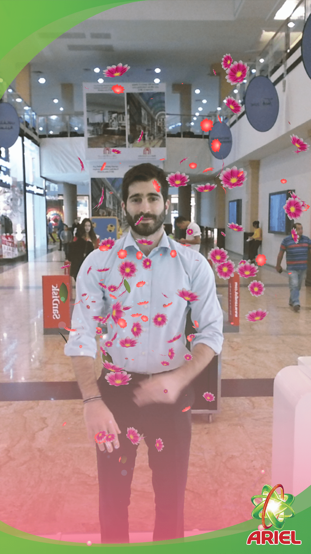 Interactive gesture-based augmented reality kiosk for Ariel detergent campaign by PearlQuest.