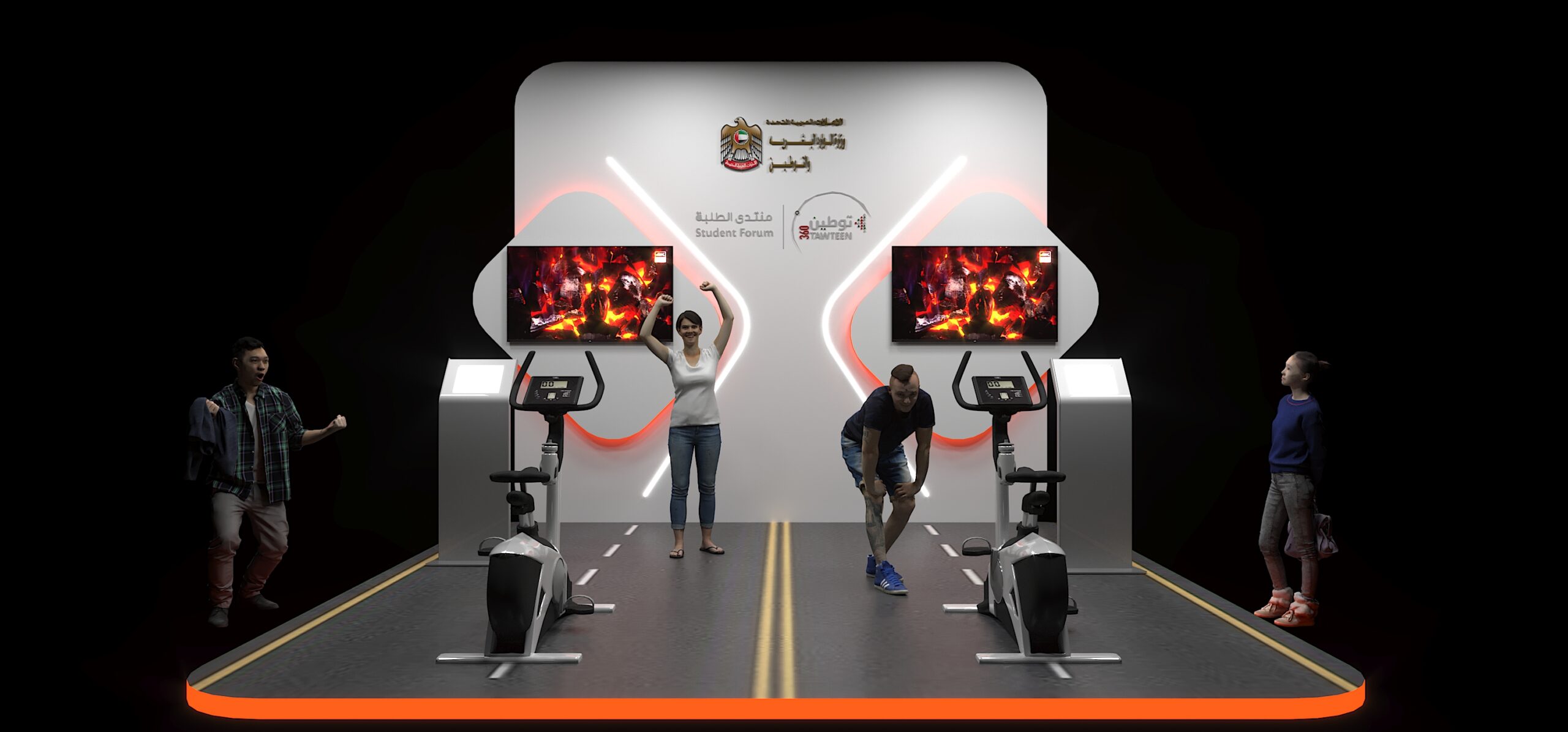 Interactive cycling game, VR fitness experience, gamified brand engagement, corporate wellness challenge