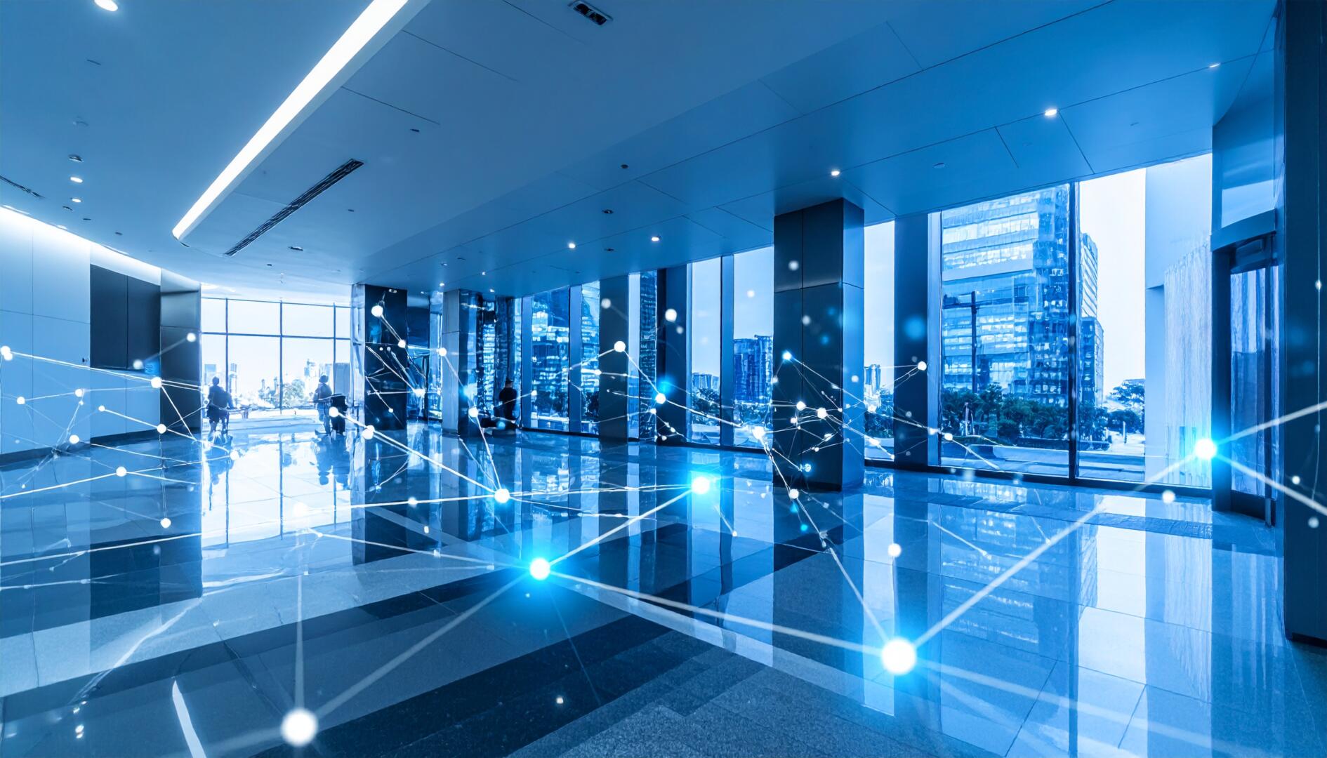 Digital lobby directory display showing interactive building navigation in modern office