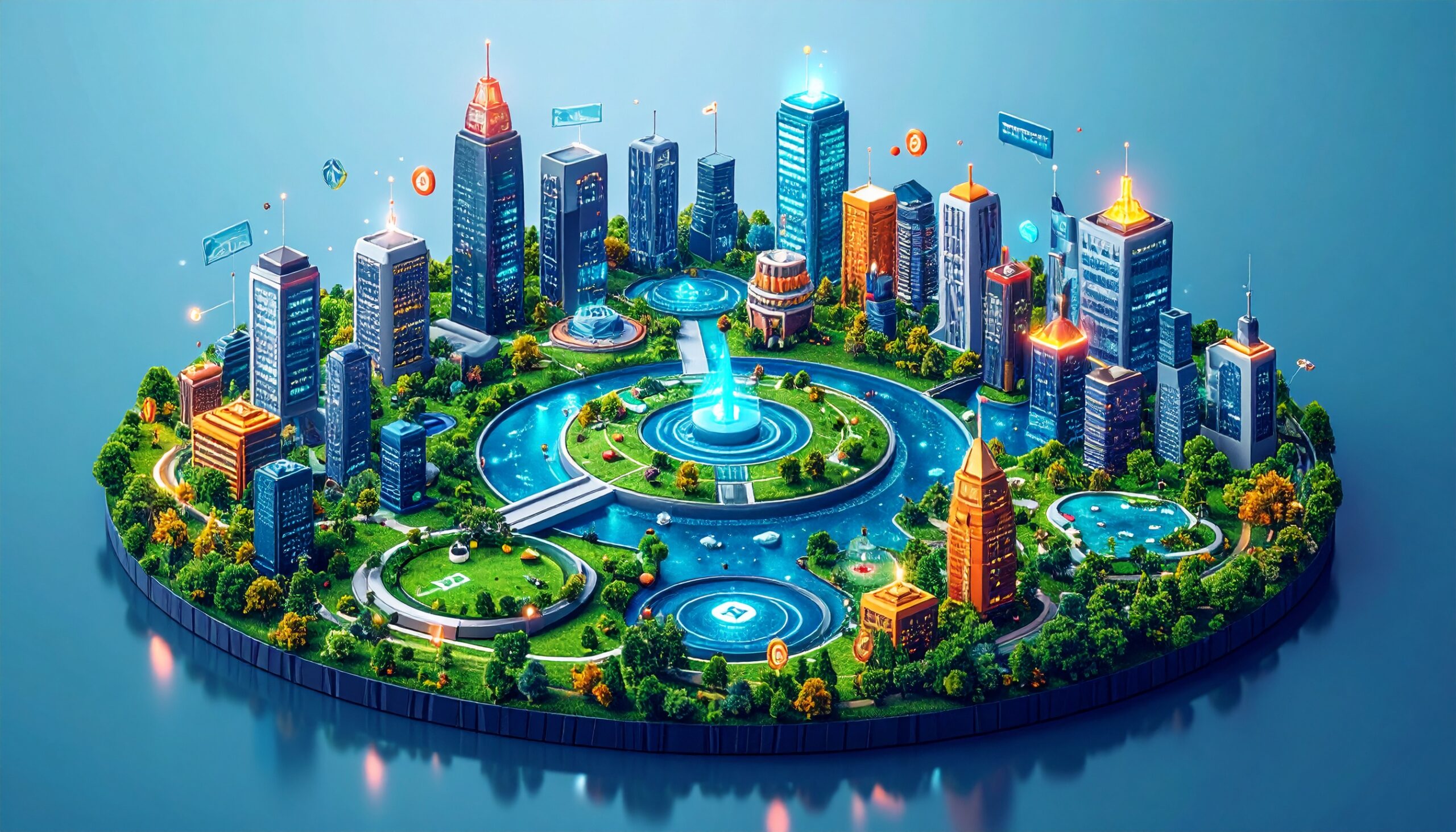 Futuristic cityscape illustrating the future of gamified brand engagement.