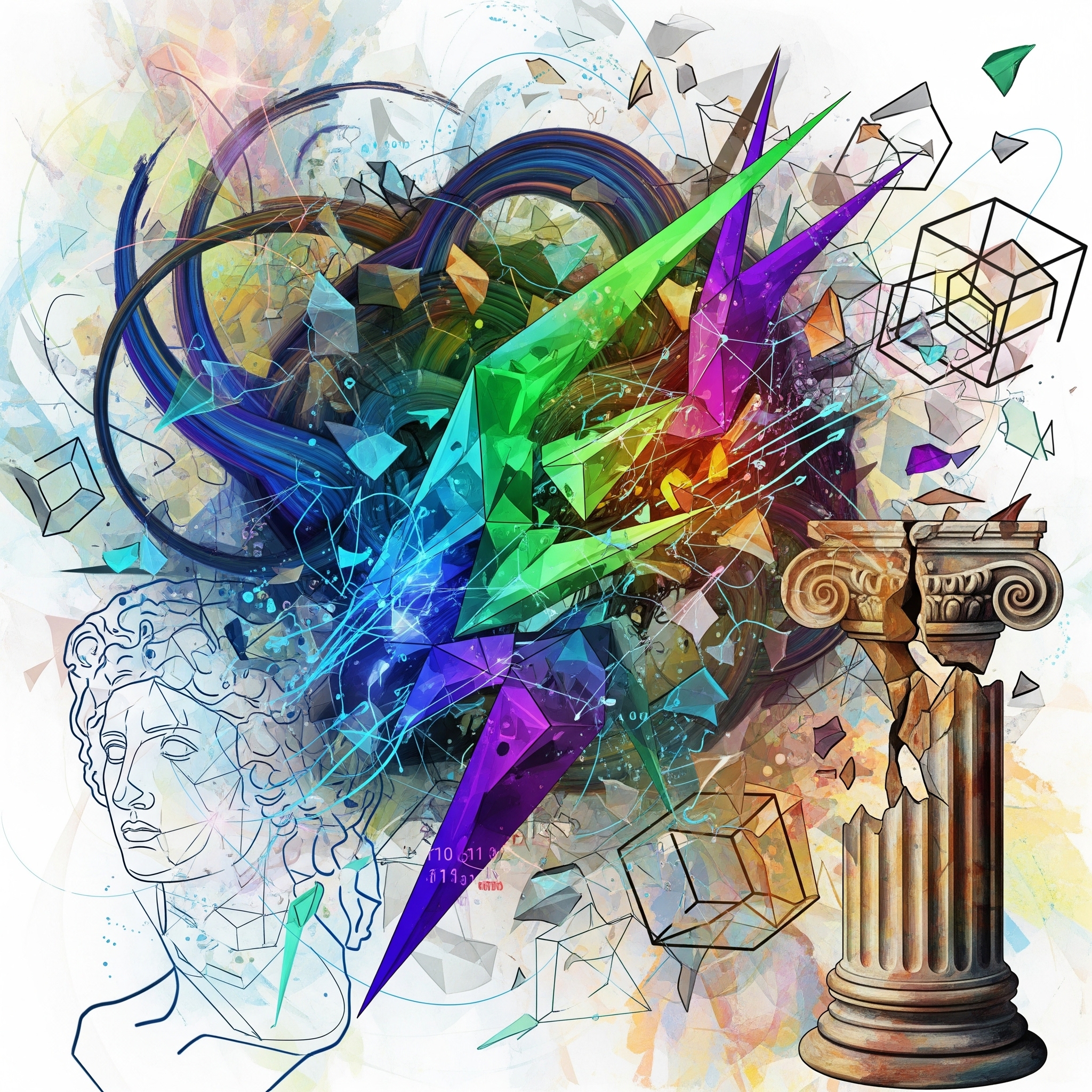 Abstract representation of AI & Art crafting immersive story spaces