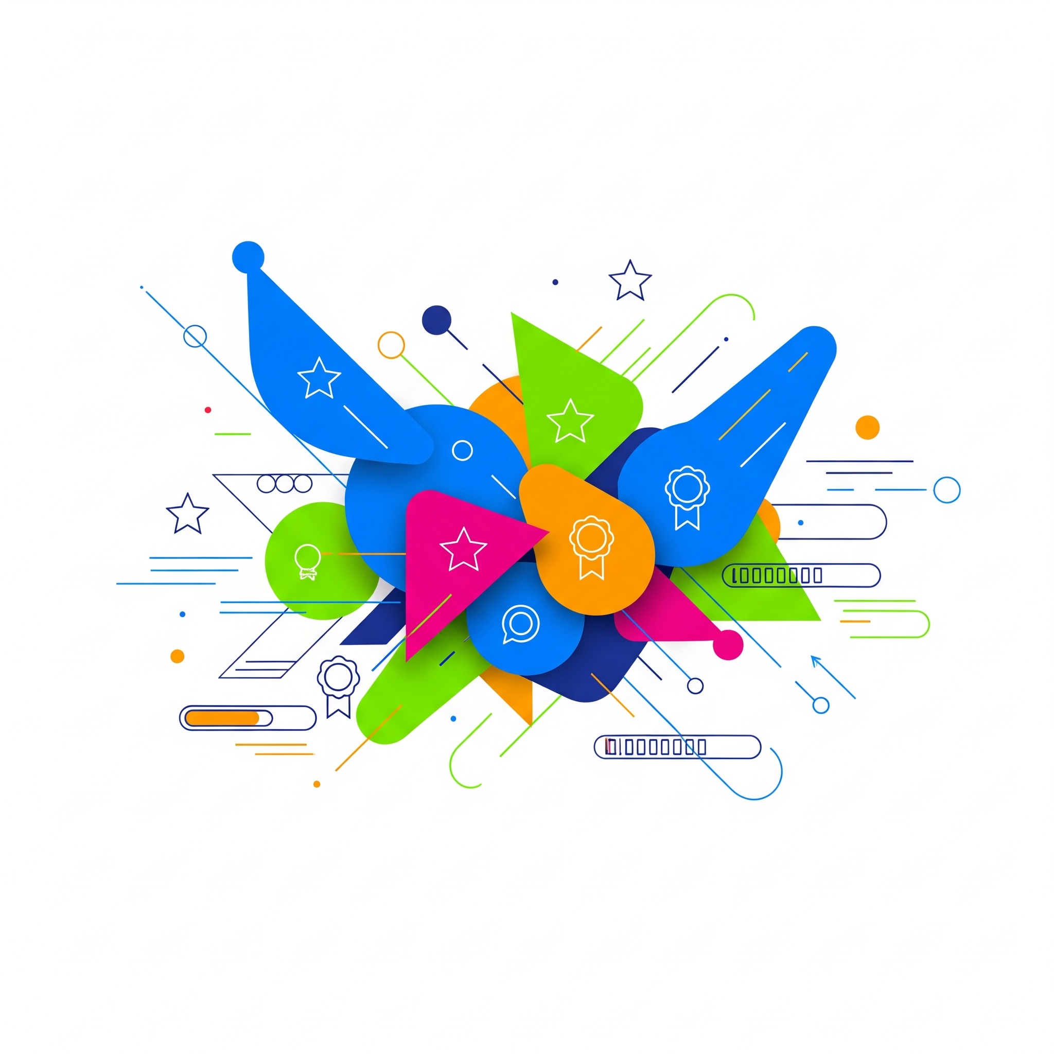 Abstract representation of gamified brand engagement with interconnected elements"