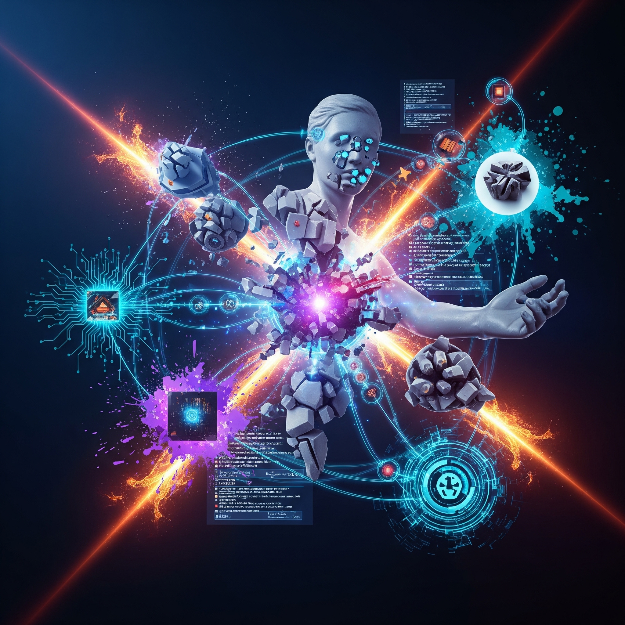 Futuristic cityscapes and data flows reflecting immersive AI & Art environments