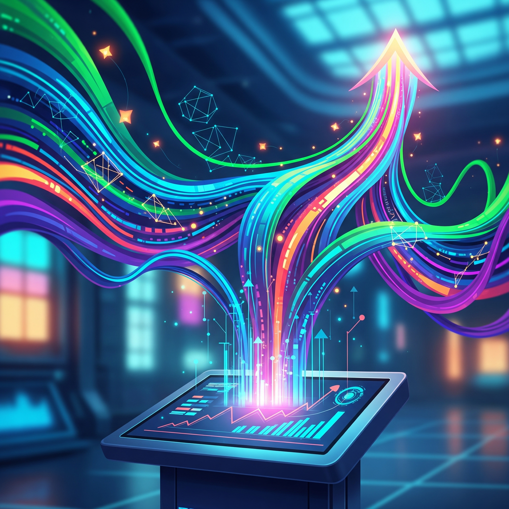 An abstract depiction of an interactive kiosk.