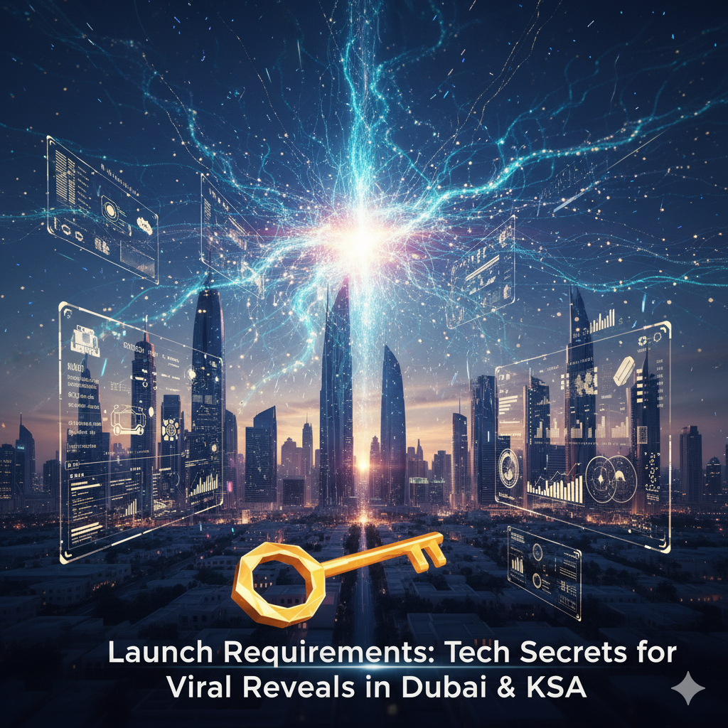 Abstract, electric network showing a central viral explosion, symbolizing the global reach and Launch Requirements for tech reveals in Dubai and KSA.