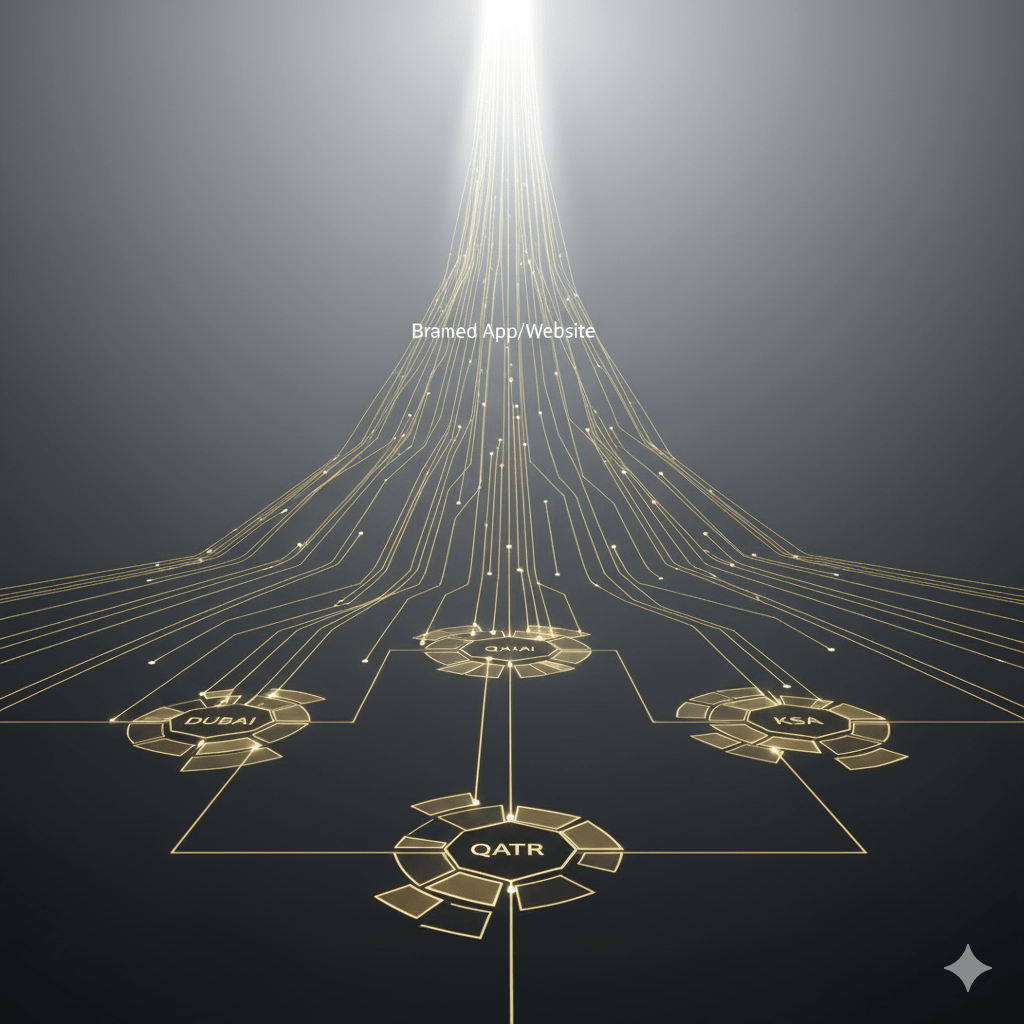Concept art showing data flow from bespoke Branded Apps & Websites for campaign analytics
