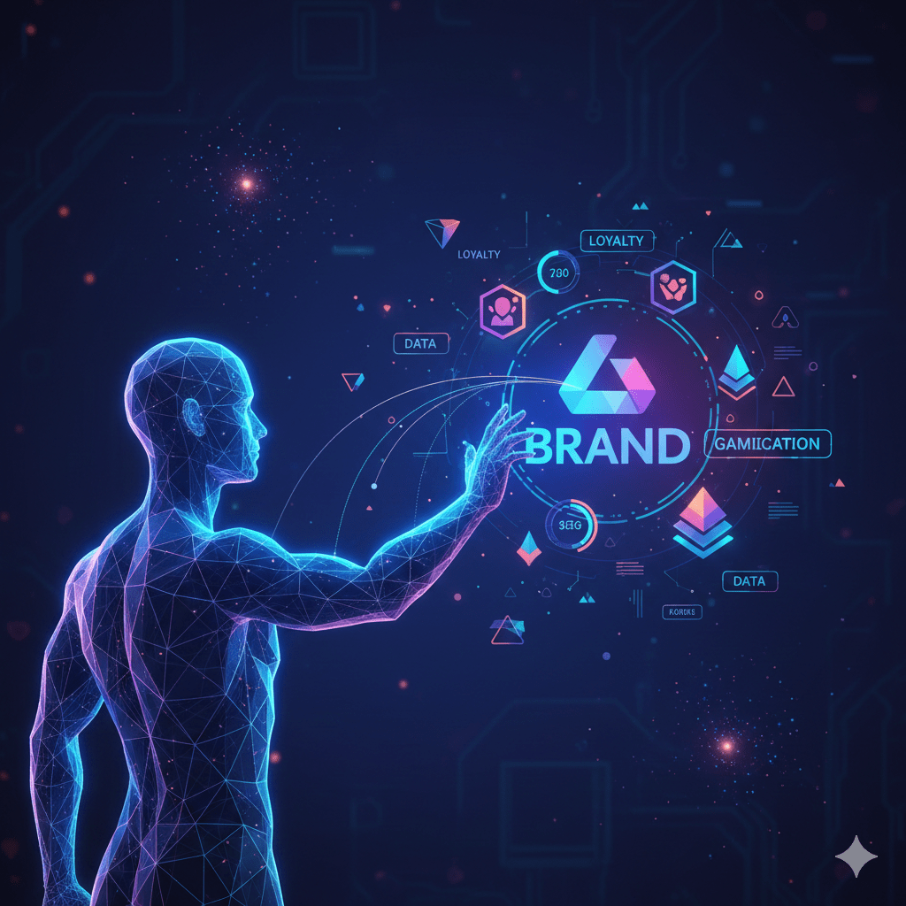 A digital, abstract representation of customer connection driven by gamified brand engagements.
