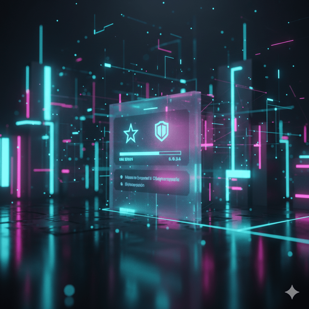 Abstract illustration of progress bar, badges, and points representing successful gamified brand engagements for digital growth.