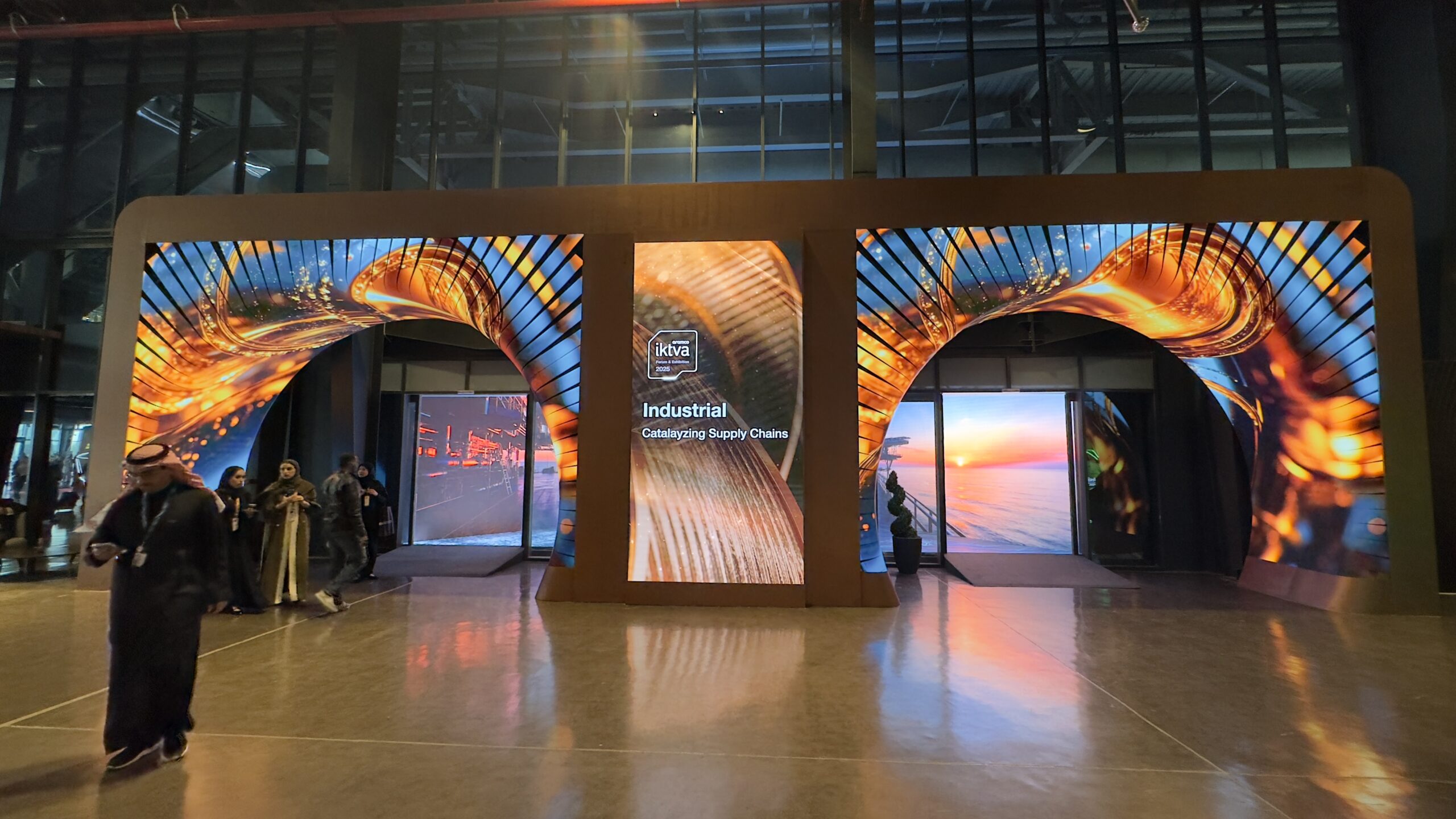 High-resolution immersive LED tunnel with interactive floor for Saudi Aramco at Iktiva 2025.