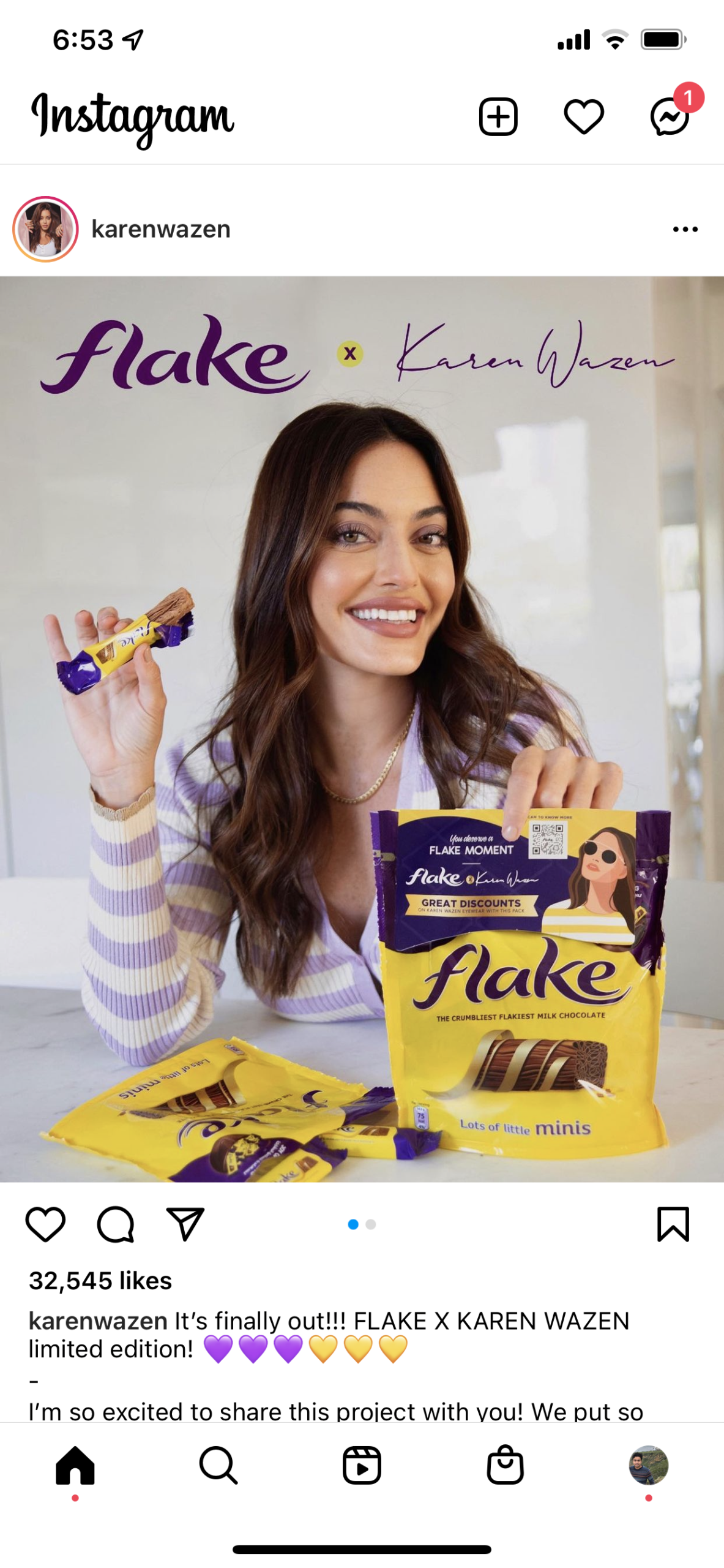 Karen Wazen volumetric AR avatar emerging from Cadbury Flake packaging.