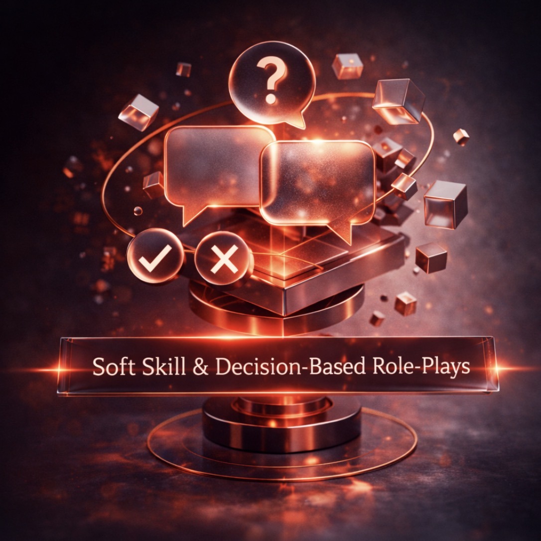 Soft Skill & Decision-Based Role-Plays Customer service simulations Ethical dilemma scenarios Compliance training Leadership decision trees