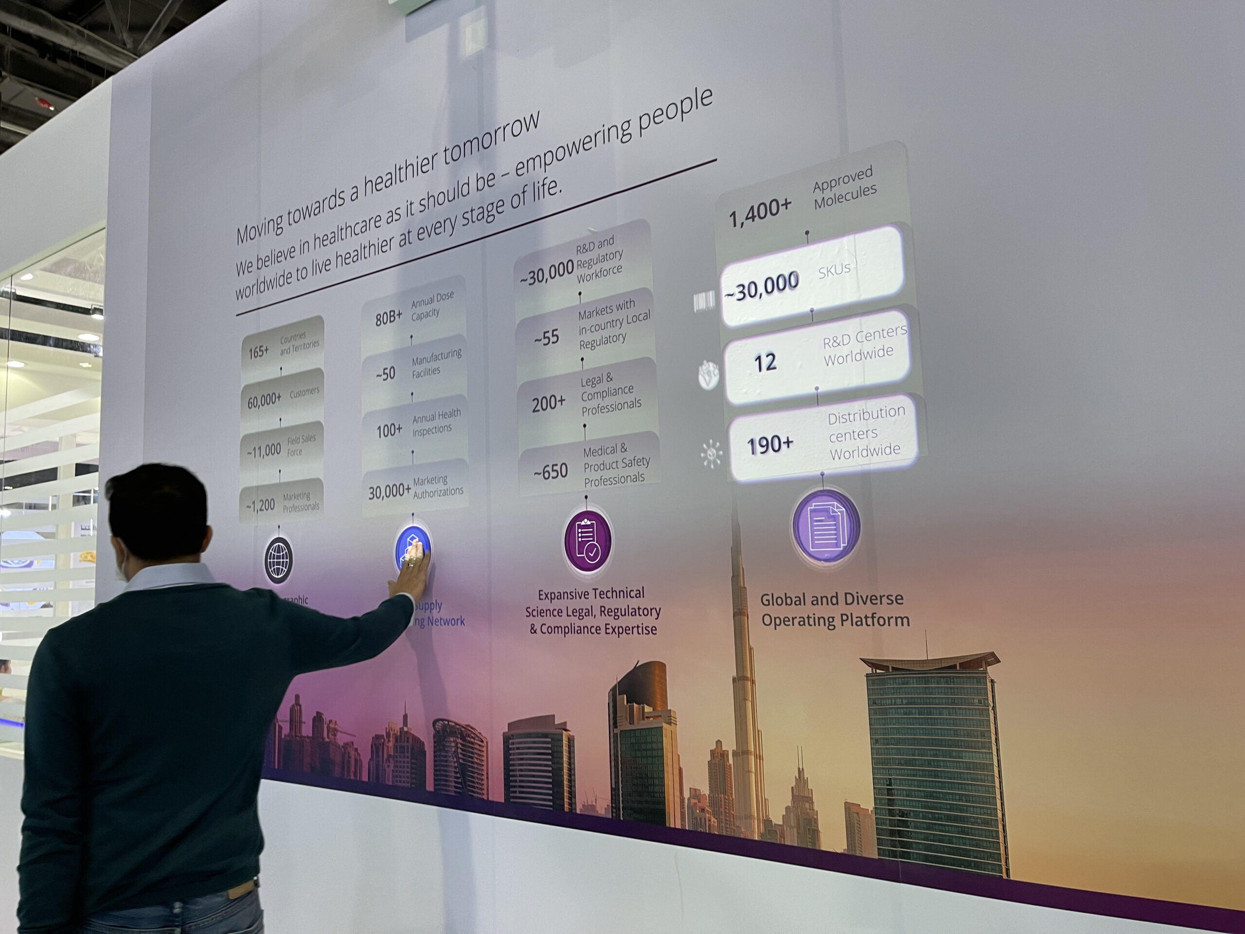 Interactive wall surface for Viatris at DUPHAT Exhibition using projection mapping.