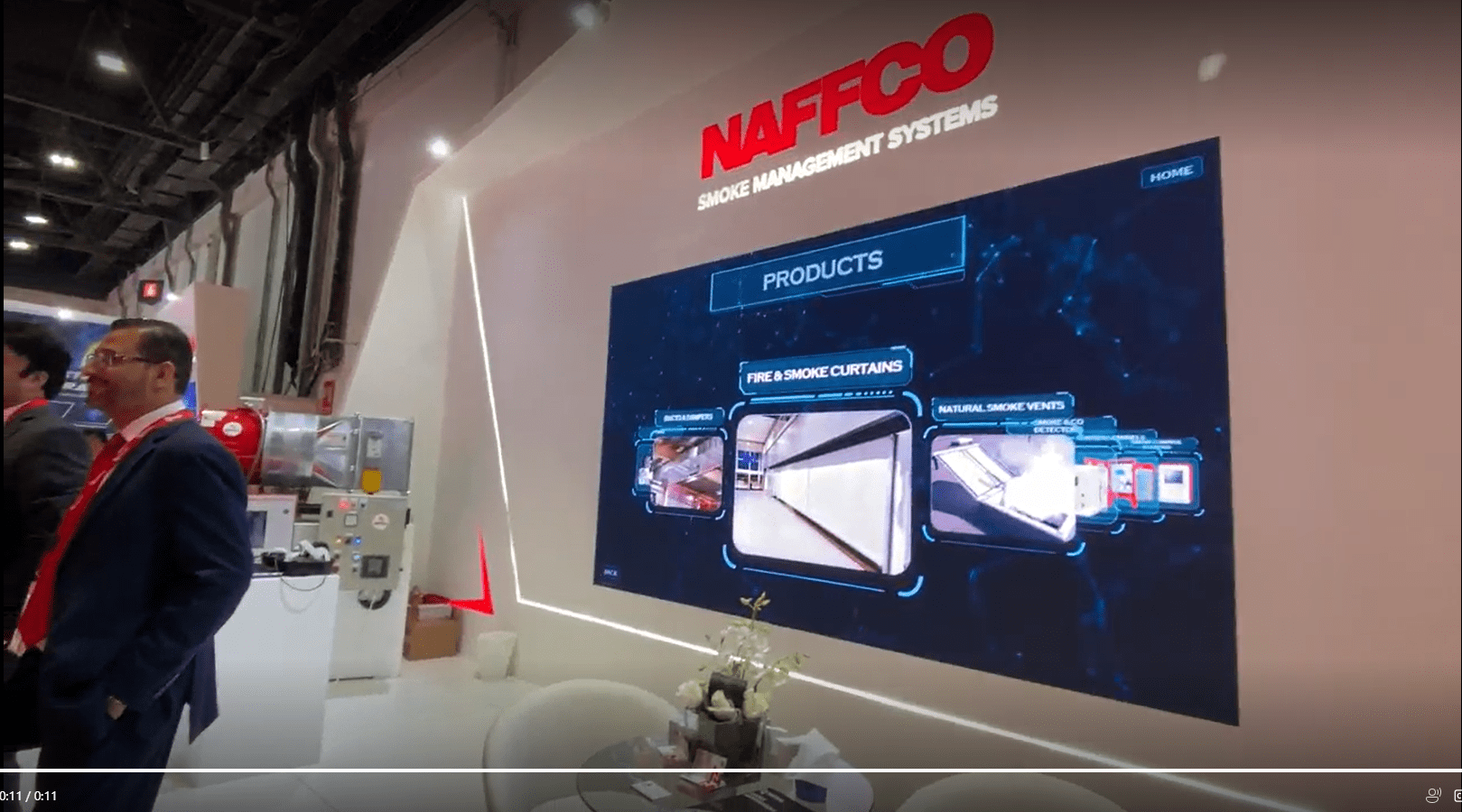 Interactive touch wall application showcasing ICT and Smoke Management systems at Intersec 2023.