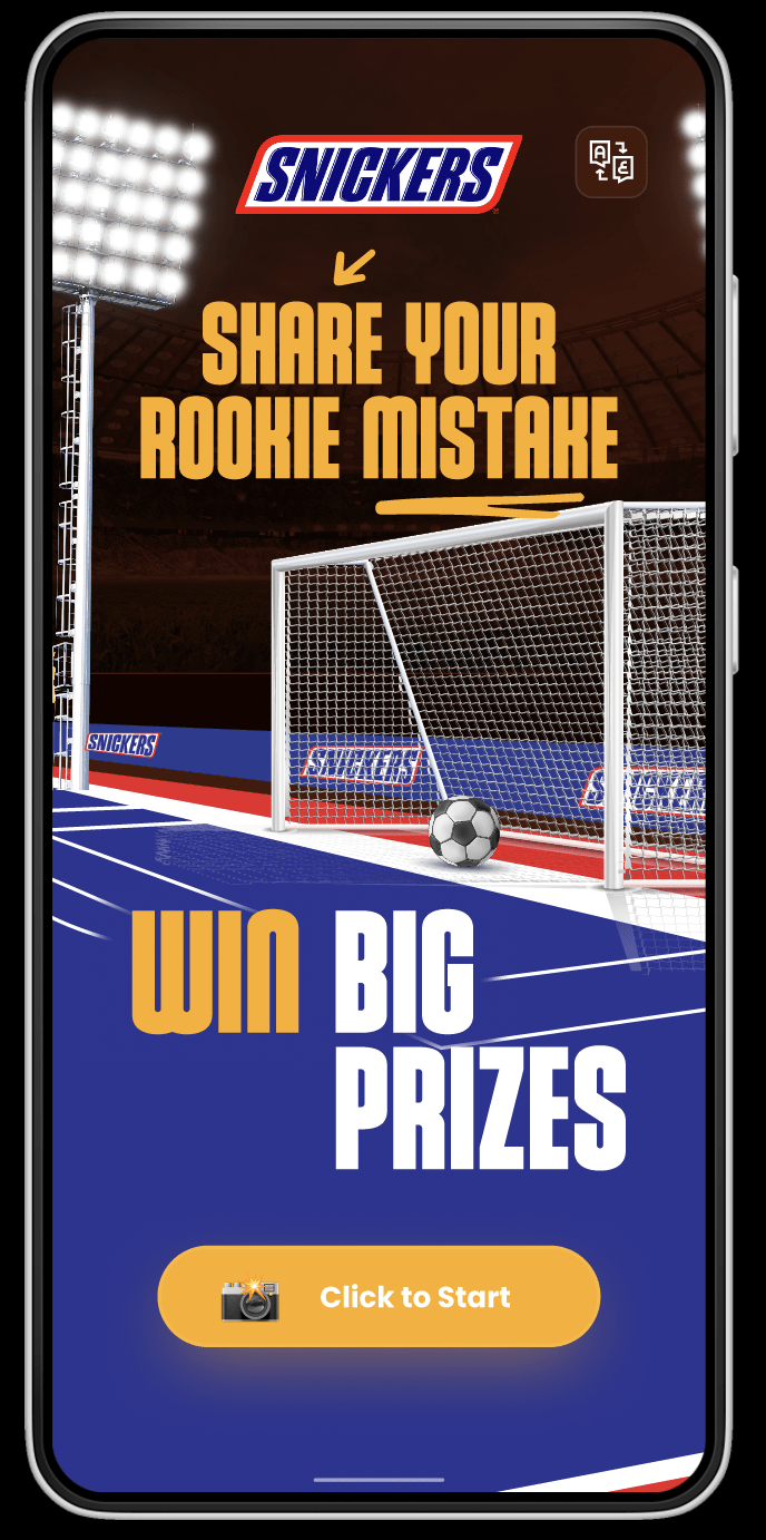 Snickers Share Your Rookie Mistake campaign microsite on a mobile device.