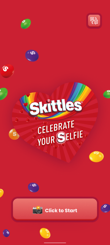 Skittles Selfie campaign microsite showing mobile-optimized raffle engine and user upload interface.