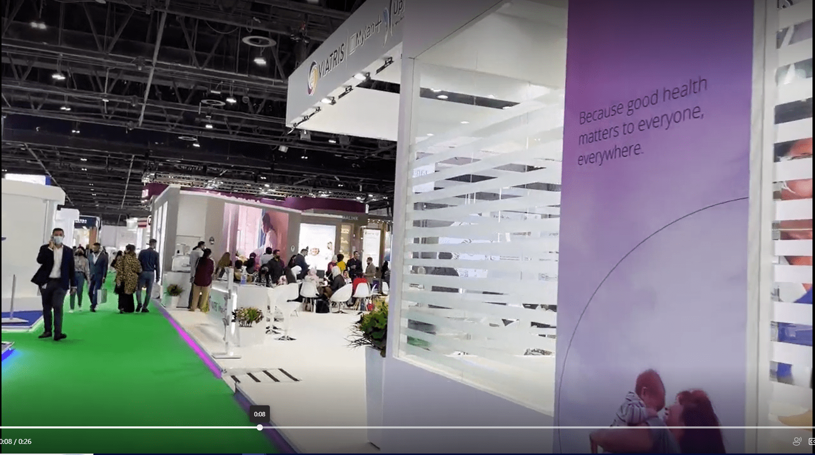 Interactive wall surface for Viatris at DUPHAT Exhibition using projection mapping.
