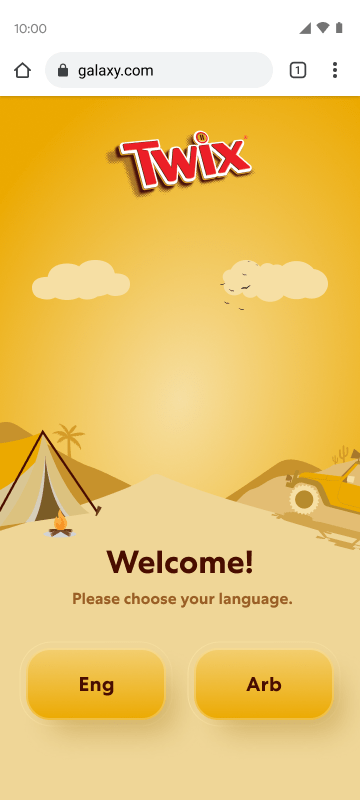 User playing the Twix Al Ula interactive 3D camping assembly game.