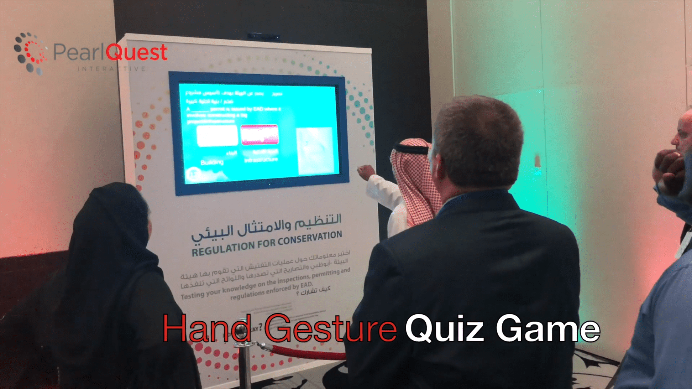 Microsoft Kinect gesture-controlled interactive quiz game developed by PearlQuest for EAD.