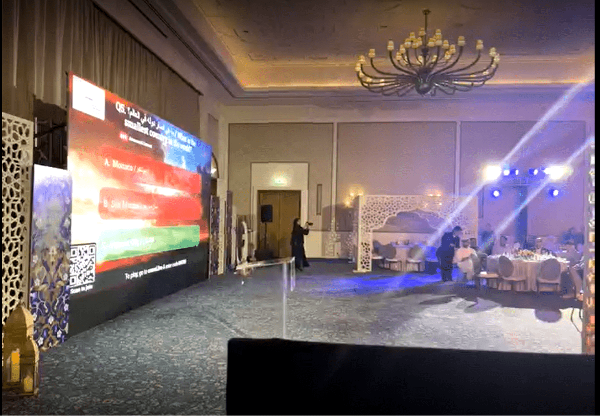 Guests participating in the National Bonds live trivia system via mobile QR code.