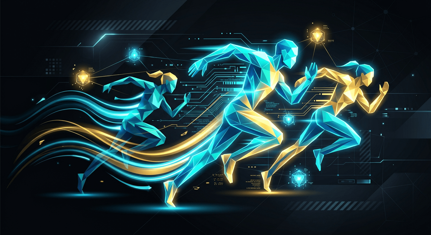 Abstract geometric representation of fitness challenges driving gamified brand loyalty in digital marketing.