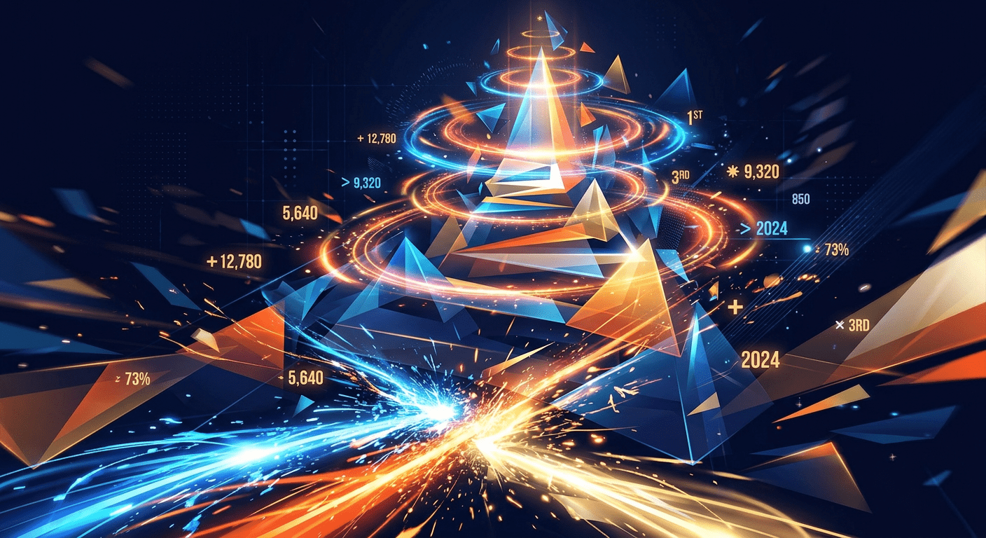 Vibrant abstract polygon structure symbolizing live multiplayer fitness challenges driving gamified brand loyalty.