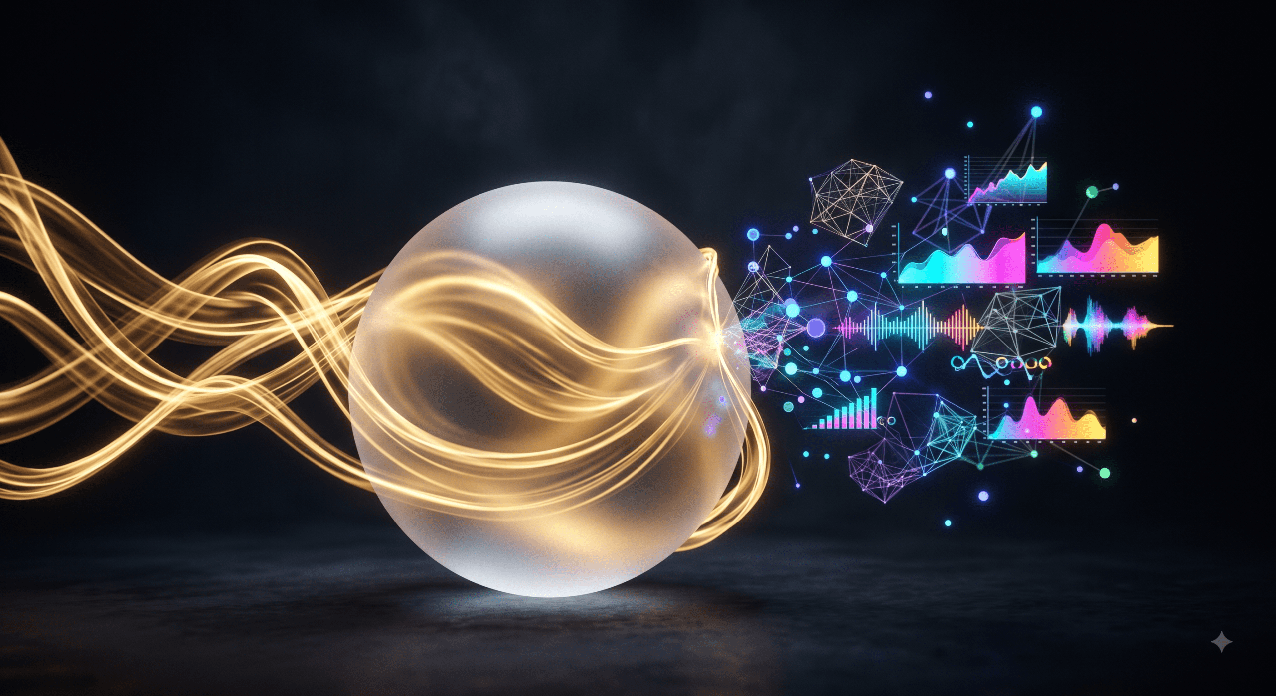 Abstract 3D geometric visualization showing how data dashboards optimize campaigns for events.