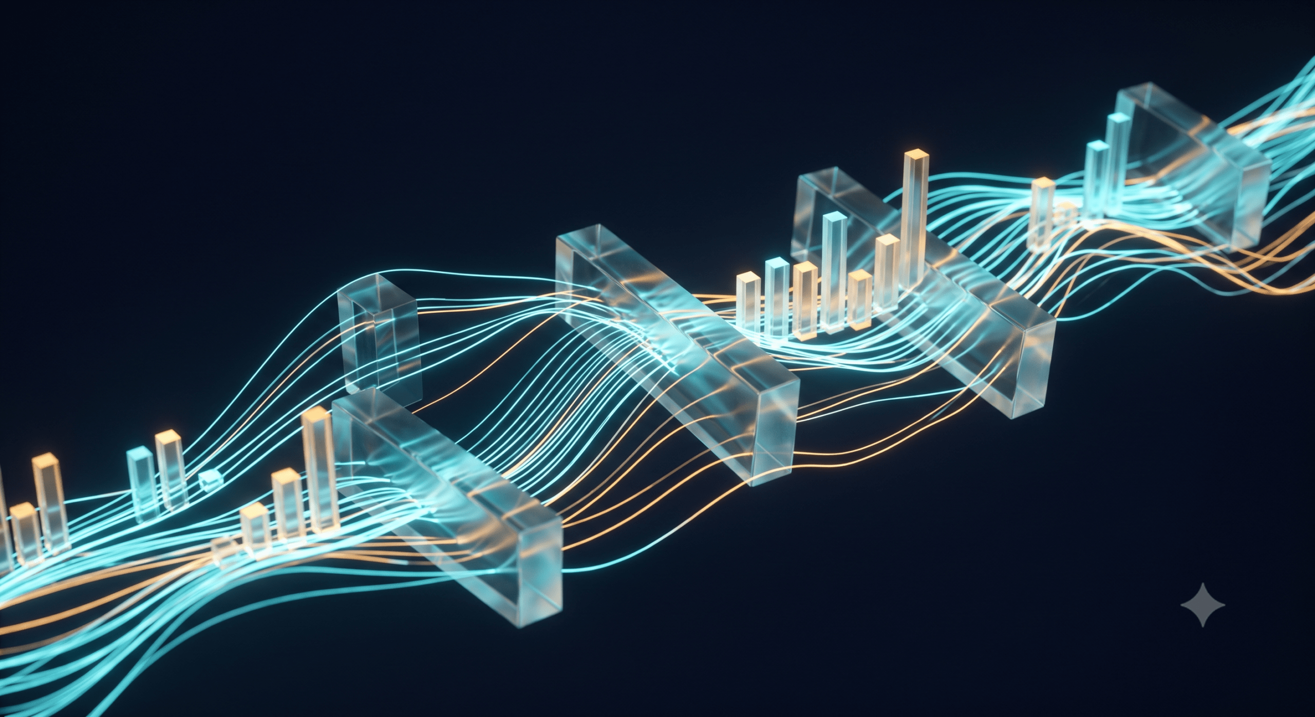 An abstract digital display showing how data dashboards optimize campaigns with real-time charts.