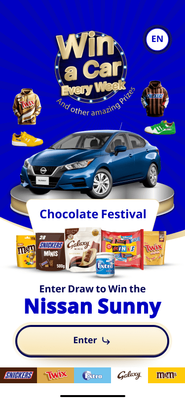 Custom raffle engine UI showing MARS receipt upload feature and prize draw entry screen.