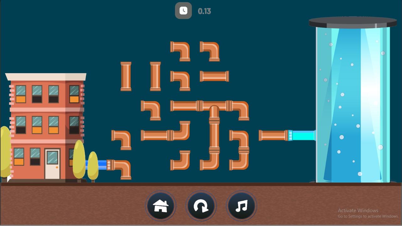 Two players solving the GF Cory interactive pipe puzzle game on a touchscreen display.